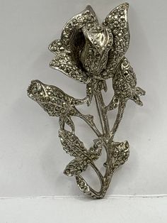 Lovely heavy marcasite flower brooch on silver tone metal with a roll over clasp Ornate Silver Brooches For Evening, Victorian Silver Brooch For Evening, Ornate Silver Flower Brooches, Flower Stem, Flower Brooch, Brooches, United Kingdom, Silver Tone, Etsy Accessories