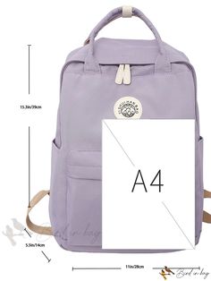 Bird in Bag - Portable Faux Leather Patch Pocket Backpack School Bag for Graduates, Teens, Females, Sophomores, Juniors, Seniors in Casual Rectangular Leather Backpack For School, Casual Leather Rectangular Backpack For School, Large Capacity Purple Rectangular Backpack, Trendy Purple Backpack For Daily Use, Purple Softback Backpack For Daily Use, Daily Use Purple Softback Backpack, Portable Purple Backpack For Everyday Use, Purple Portable Backpack For Everyday Use, Casual Purple Backpack For Daily Use