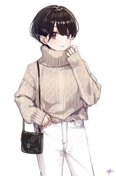 Turtle Neck Drawing Reference, Anime Casual Clothes, Anime Turtleneck, Turtleneck Drawing, Girls With Boy Haircuts, Senju Cosplay, Teaching Feeling, Neck Drawing, Turtle Sweaters