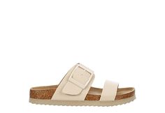 Beige Buckle Closure Footbed Sandals For Spring, Beige Footbed Sandals With Buckle Closure For Spring, Trendy Double Strap Cushioned Footbed Sandals, Trendy Double Strap Footbed Sandals With Textured Footbed, Trendy Double Strap Sandals With Textured Footbed, Casual Beige Slides With Buckle Closure, Beige Double Strap Footbed Sandals With Cushioned Footbed, Beige Double Strap Sandals With Cushioned Footbed, Beige Double Strap Cushioned Footbed Sandals