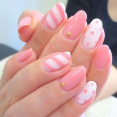 Pink candy cane Pink Gel, Polka Dot Nails, Her Nails, Dots Nails, Super Nails, Pretty Nail Art, Pastel Nails, Cute Nail Art