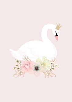 a white swan with flowers and a crown on its head