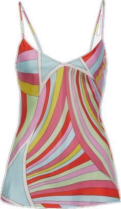 Designer Multicolor Print Summer Tops, Designer Multicolor Print Tops For Summer, Multicolor Silk Tops With Vibrant Print, Multicolor Silk Top With Vibrant Print, Designer Silk Sleeveless Tops, Designer Sleeveless Silk Top, Fitted Multicolor Silk Tops, Multicolor Silk V-neck Top, Printed Silk Tops