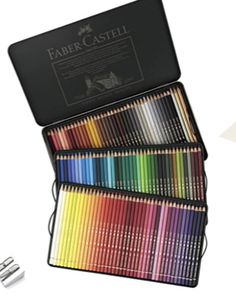 the faber castel colored pencils are in a black case