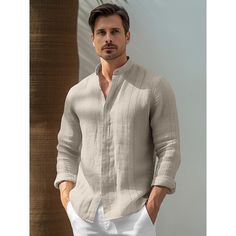 Season:Spring   Fall; Fabric:100% Linen; Sleeve Length:Long Sleeve; Look After Me:Wet and Dry Cleaning,Washable; Gender:Men's; Style:Comfort,Casual,Basic; Tops Type:Beach Shirt,Linen Shirt,Shirt; Occasion:Vacation,Outdoor,Daily; Pattern:Plain; Neckline:Standing Collar; Listing Date:02/23/2024; Bust:; Length:; Shoulder Width:; Sleeve: Linen Shirt Outfit Men’s Beach, Men Style Linen, Man Shirt Style, Shirt Pattern For Men, Man Shirt Design, Linen Casual Outfit, Linen Clothes Men, Men Shirt Style Casual