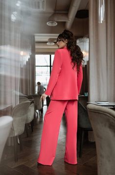 Fabric: High quality suiting fabric Cotton 65%, Polyester 35% Included: Blazer, Tops, Pants Blazer length: 74 cm/ 29 in Sleeve length: 61 cm/ 24 in Pants length: 116 cm/ 45,6 in 4 Buttons Wide-leg pants Sweetheart top Lining option: Fully-lined Fitted Wide Leg Set With Pockets, Spring Formal Trousers Sets, Spring Formal Stretch Sets, Elegant Wide-leg Sets With Pockets, Fitted Trousers Sets With Pockets, Chic Full-length Workwear Sets, Chic Full Length Sets For Workwear, Formal Trouser Sets With Pockets, Spring Suits With Pockets