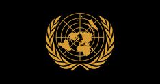 the united nations logo in gold on a black background with an image of the earth