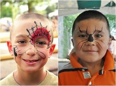 two boys with their faces painted to look like animals