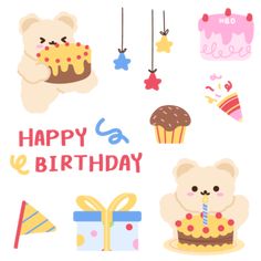 a birthday card with teddy bears and cakes