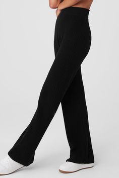 These pants go beyond lounge—they’re next-level luxurious. Done in a waffle knit texture and crafted from the softest, snuggliest cashmere you’ve ever felt, these are the kind of pants you’ll never want to take off. The laid-back fit pairs drapey wide-legs with a high-rise ribbed waistband, for a cozy-chic silhouette that looks even better with the Cashmere Plush Waffle Cropped Long Sleeve. Cozy Cashmere Lounge Bottoms, Alo Yoga Full Length Loungewear Pants, Alo Yoga Full-length Loungewear Pants, Cozy Black Bottoms For Lounging, Cozy Full-length Black Bottoms, Cozy Full Length Black Bottoms, Cozy Black Lounging Bottoms, Womens Onesie, Stylish Loungewear