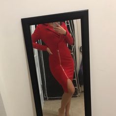 Sexy And Classy. Hugs Curves In All The Right Places. Brand New! Red Knee-length Midi Dress For Club, Long Sleeve Red Dress, Long Sleeve Collared Dress, Red Long Sleeve Dress, Collared Dress, Fashion Nova Dress, Fashion Nova Dresses, Collar Dress, Fashion Nova