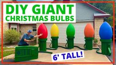 a man standing in front of christmas lights with the words diy giant christmas bulbs 6 tall