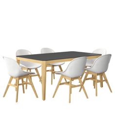 a table with six chairs around it and a black top on the bottom one is white