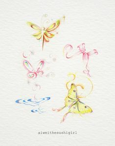 three different colored drawings on white paper