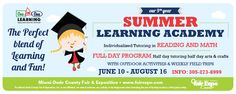 an advertisement for the summer learning academy, featuring a girl in graduation cap and gown