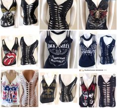 many different types of women's tank tops on mannequins, all with the same design