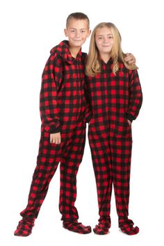 Hoodie Footed Onesie Buffalo Plaid Fleece Pajamas for Boys & Girls  NEW Sale on Now!  Hoodie, footie, pockets, buffalo plaid, warm #bigfeetpjs #onesies