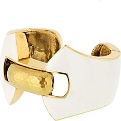 Explore the journey of luxury, where tradition and modernity blend seamlessly in the David Webb Platinum & 18K Yellow Gold Lilian Cream Enamel Bracelet. From David Webb's iconic Manhattan Minimalism collection comes this exquisite ivory white enamel cuff bracelet, a true masterpiece. Crafted with precision in 18 karat yellow gold and platinum, this bracelet embodies elegance and sophistication.The cuff's unique shape and size make it a statement accessory, perfect for adding a touch of glamour to any ensemble. With an inner dimension of 6 inches, it offers a comfortable and secure fit, while its outer dimensions measuring 1 inch wide and 1.6 inches at its tallest part ensure it stands out boldly.This David Webb cuff bracelet is not just a piece of jewelry; it's a symbol of timeless beauty David Webb, The David, Enamel Bracelet, Yellow Gold Bracelet, Metal Bracelets, Ivory White, White Enamel, Estate Jewelry, Timeless Beauty