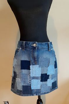 Size 8 Short Upcycled Denim Skirt, Patchwork Jean Skirt, Short Vintage Denim Skirt, Recycled Denim Skirt, Birthday Gift This fun skirt is made of slightly used jeans. A short upcycled patchwork skirt made of various shades of denim. Made with abrasions and frayed. Denim pieces have been reused to create a beautiful unique skirt. All my works are sewn only by me I can custom-make this skirt for you in your pants size.  Yours will vary slightly, but it will be really similar. I need your preferred Patchwork Jean Skirt, Jean Skirt Short, Upcycled Denim Skirt, Skirt Patchwork, Unique Skirt, Patchwork Denim Skirt, Vintage Denim Skirt, Unique Skirts, Custom Jeans