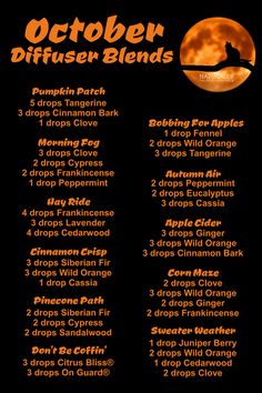 Halloween Diffuser Blends, Halloween Diffuser, Fall Essential Oils, Fall Diffuser Blends, Doterra Essential Oils Recipes, Young Living Essential Oils Recipes, Essential Oils Guide