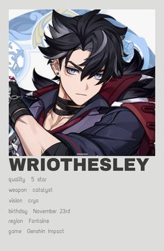 Wriothesley minimalist poster manga manhua manhwa webtoon anime characters video game Honkai star rail genshin impact character 5 star cryo catalyst user fontaine Wriothesley Wallpaper Aesthetic, Character Info, Future Room, Boboiboy Anime, Minimalist Posters, Wall Designs, Water Me, Gorgeous Eyes