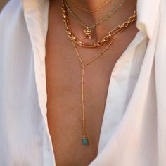 Missoma Jewelry Amazonite Lena Lariat Necklace Metal: 18ct Gold Vermeil On Sterling Silver Gemstone Dimensions: 6.5 X 8.6 Mm Chain: Total Length 480 Mm With Extension At 440/460/480 Mm Chain Length Drop 95 Mm Weight: 3.3 G Missoma Gold Necklace, Missoma Jewellery, Amazonite Necklace, Accessories Jewelry Necklace, Lariat Necklace, Metal Necklaces, Women Accessories Jewelry, Summer Outfit, Chain Length