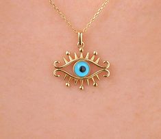 Our evil eye necklace is 14k solid gold. The evil eye charm on the necklace, believe in that protect against to any kind of evilness in Turkey. It will be an excellent gift for your loved ones on their birthdays, mother's day, valentine's day, anniversary, or graduation. We can add a gift note for your loved ones. It arrives in a special jewelry gift box. We respond to your questions happily. Your question will be answered within 24 hours. Do not hesitate to contact us. I hope you have a lot of Symbolic Yellow Gold Evil Eye Necklace, Symbolic Evil Eye Yellow Gold Necklace, 14k Gold Evil Eye Pendant Charm Necklace, 14k Yellow Gold Evil Eye Charm Necklace, 14k Gold Evil Eye Charm Necklace With Round Pendant, 14k Gold Evil Eye Charm Necklace As Gift, Gold Evil Eye Necklace, Medical Alert Necklace, Watermelon Tourmaline Necklace