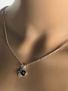 "Evil eye Hamsa hand necklace in sterling silver, protection, Greek jewelry Evil eye & hamsa hand necklace in 925 sterling silver chain. Materials : ★ Necklace - Sterling Silver Chain - Delicate 1.5mm x 2mm chain  ★ Sterling Silver hamsa hand filigree Charm - 12mm  - 0.47\" ★ Sterling silver dark blue evil eye charm - 8mm - 0.31\" ★ Sterling Silver secure spring clasp closure Thanks for looking!  ##############################################" Hamsa Hand Necklace, Jewelry Evil Eye, Hand Evil Eye, Evil Eye Hamsa, Greek Gifts, Hamsa Necklace, Silver Eye, Hand Necklace, Greek Jewelry