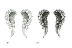 four different types of angel wings on a white background with the number nine in each