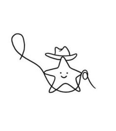 a line drawing of a star with a hat on its head and a string attached to it