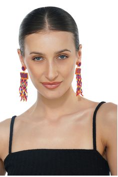 Beaded handmade earrings with Fringes Top attachment Jumpring with Back Pin Handcrafted in multi colour beads Get ready to shine with our enchanting Shakira Multi Color Beaded Earrings, a testament to exquisite craftsmanship and personal style. Each pair is meticulously handcrafted, weaving together a kaleidoscope of vibrant beads in mesmerizing shades of orange and blue. The delicate fringe sways with grace, adding a touch of sophistication and charm to any look.Designed for your comfort and co Traditional Multicolor Beaded Earrings For Festive Occasion, Multicolor Handmade Danglers For Festive Occasions, Handmade Multicolor Danglers For Festive Occasions, Festive Colorful Beaded Drop Earrings, Multicolor Beaded Earrings With Latkans As Gift, Festive Multicolor Beaded Earrings With Latkans, Bohemian Beaded Danglers For Party, Multicolor Beaded Chandelier Earrings, Beaded Multicolor Chandelier Earrings