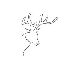 a single line drawing of a deer's head with antlers on the side