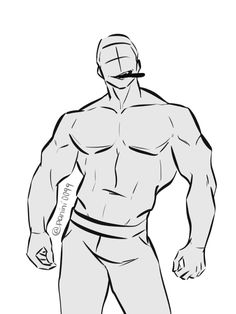 a drawing of a man with no shirt on, standing in front of a white background