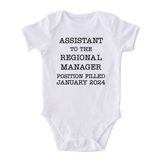 Jim and Pam would be proud of this one. This bodysuit is the perfect way to announce your soon to be The Office fan. Our white infant bodysuits are made with 100% Cotton official Gerber Onesies® brand bodysuits. Available in short or long sleeves. See size chart in Details tab below. Funny Short Sleeve White Onesie, The Office Baby Announcement, Funny White Short Sleeve Onesie, Fitted White Short Sleeve Bodysuit With Letter Print, Funny Short Sleeve Onesie For Gender Reveal, Personalized Fitted White Bodysuit, Short Sleeve Onesie With Funny Text For Parenting, Customizable White Bodysuit For Gender Reveal, Fitted Onesie With Letter Print For Gender Reveal