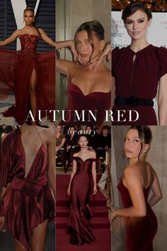 Examples of warm red tones of the Autumn palette in different fabrics and styles for Color Analysis Colour Season Analysis, Deep Autumn Makeup, Skin Tone Dress, Season Analysis, Seasonal Colour Analysis, Deep Autumn Palette, Autumn Deep, Soft Autumn Palette, Warm Fall Outfits