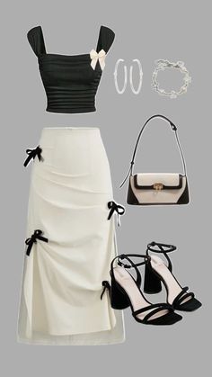 Fashion Journal, Black Bows, Quick Outfits, Black Crop Top, Modest Fashion Outfits, White Skirt