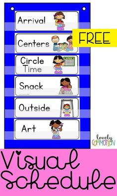 a blue and white sign with the words visual schedule for kids to use on it