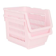 a pink plastic storage container on a white background