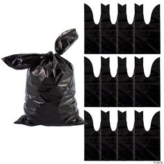 black plastic bags are lined up in front of each other and the bag is empty