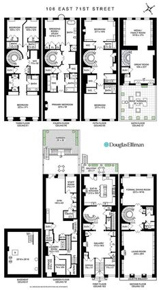 the floor plans for this apartment in new york city, with three floors and two balconies