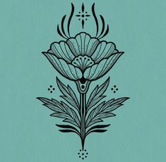 a drawing of a flower on a blue background