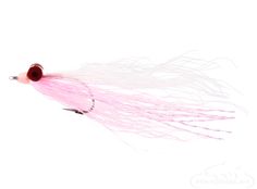 a pink and white fishing lure on a white background