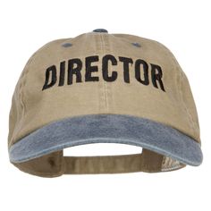 Movie Director Embroidered Washed Two Tone Cap Khaki Cotton Baseball Cap, Khaki Cotton Cap, Retro Cotton Trucker Hat With Visor, Retro Adjustable Cotton Trucker Hat, Khaki Cotton Visor Hat, Adjustable Cotton Trucker Hat With Embroidered Logo, Retro Cotton Dad Hat With Flat Bill, Retro Adjustable Cotton Snapback Hat, Adjustable Retro Cotton Snapback Hat