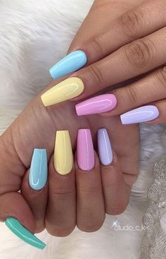 Easter Nails Pastel, Nails With, Nails Rainbow, Nails Easter, Nails Pastel, Pastel Nails Designs, Purple Acrylic Nails, Pastel Nail, Spring Acrylic Nails