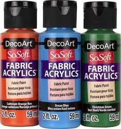 three different colors of fabric acrylic paint