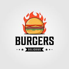 burgers delicious logo design with flames