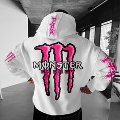 Monster Energy Clothing, Hoodies Design Ideas, Skull Rug, Fox Clothing, Sleeve Placket, Stylish Hoodies, Oversize Sleeves, Custom Hoodie, Casual Home