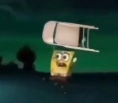 an animated spongebob with a life preserver attached to it's head