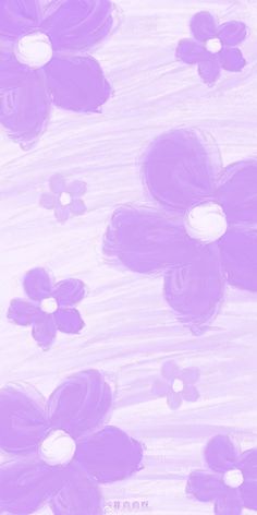 an abstract painting of purple flowers floating in the water with white dots on it's petals