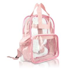 DALIX Clear Backpacks can be used for any sporting event arenas, for safety purposes at your job, or just to look cool! With a main zippered compartment to store, there are 3 more smaller compartments (front, 2 side) with zipper closures. DALIX is bringing you one of the most unique backpacks to hit the market Size: S.  Color: Pink.  Gender: female.  Age Group: adult. Transparent Backpack, Clear Backpacks, Clear Backpack, Unique Backpacks, Pink Day, Airport Security, Transparent Bag, Cute Backpacks, Clear Bags